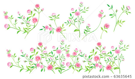 Watercolor illustration of small roses, decorative elements set 63635645