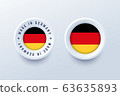 Made in Germany round label, badge, button, sticker with German national flag. 63635893