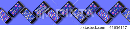 pattern with cell phones with the image of fruit on the screen on a blue background pattern with cell phones with the image of fruit on the screen on a blue background 63636137