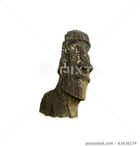 Iconic moai statue looking right isolated over white background 63636174