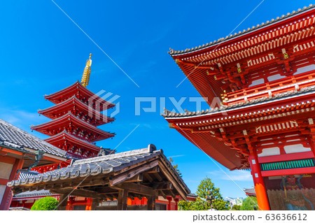在日本Sensoji寺廟的東京市風景 在日本Sensoji寺廟的東京市風景 63636612
