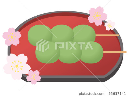 Grass dumpling, red tray and cherry blossom Grass dumpling, red tray and cherry blossom 63637141