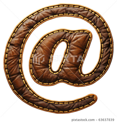 Symbol at made of leather. 3D render font with skin texture isolated on white background. Symbol at made of leather. 3D render font with skin texture isolated on white background. 63637839