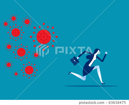 Businesswoman run away from COVID 19 virus. 63638475