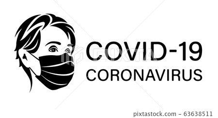 Covid-19 Coronavirus creative symbol design: human face in medical mask on white background. Isolated black and white vector 63638511