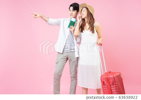 couple, travel, pink background 63638922