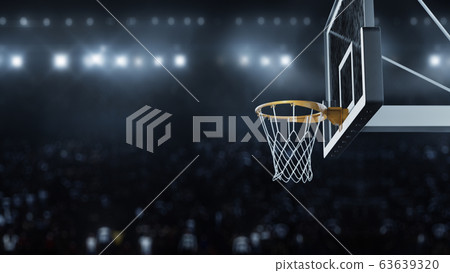 3d render Basketball hit the basket on the... - Stock Illustration ...