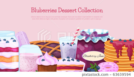 Poster of sweet blueberry dessert collection icon. Banner concept berry dessert for web. 63639594