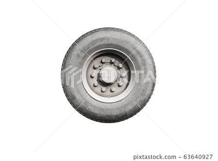 Dirty truck wheel isolated on white 63640927