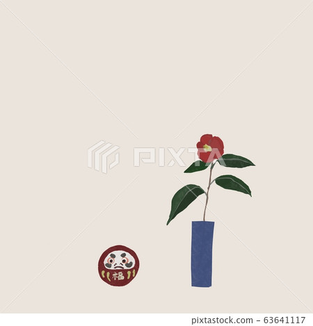 Camellia vase and Daruma 63641117