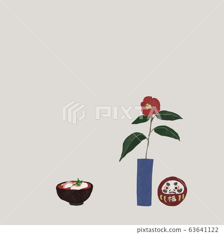 Camellia vase, Daruma and Zoni 63641122