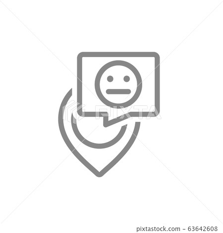 Location mark with neutral face in speech bubble line icon. Customer unsatisfaction, rating, negative feedback symbol Location mark with neutral face in speech bubble line icon. Customer unsatisfaction, rating, negative feedback symbol 63642608