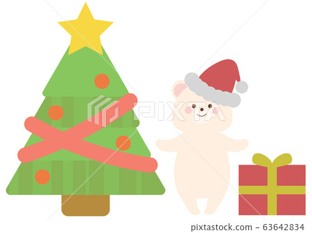 12月：聖誕樹和聖誕老人的北極熊和禮物 63642834