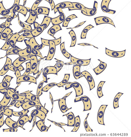 Chinese yuan notes falling. Floating CNY bills on Chinese yuan notes falling. Floating CNY bills on 63644289