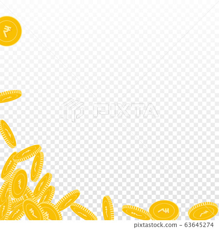 Indian rupee coins falling. Scattered big INR coin 63645274