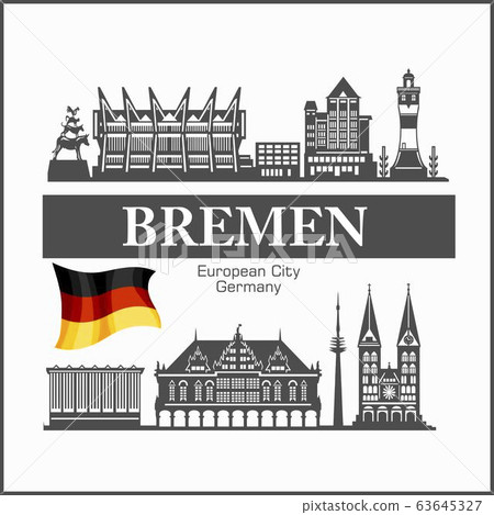 Bremen City skyline black and white silhouette. Vector illustration. 63645327