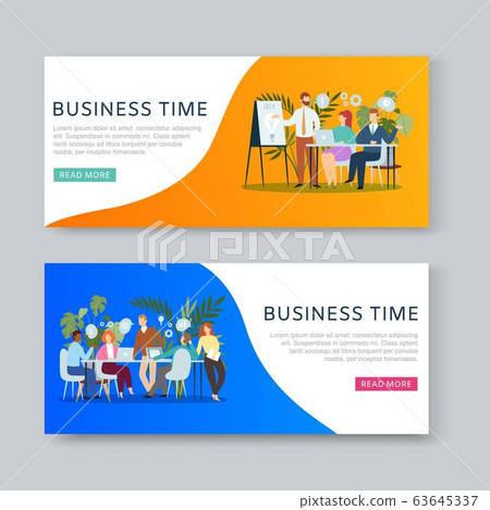 Business meeting and brainstorming cartoon banners set vector illustration. Business meeting and brainstorming cartoon banners set vector illustration. 63645337