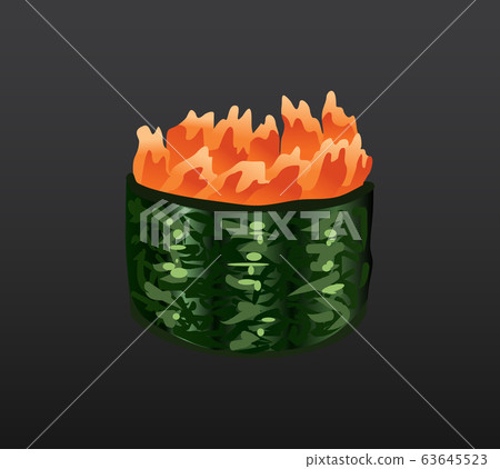 3D Sushi roll traditional seaweed fresh raw food. Japanese seafood sushi roll. Classical asian food. Sushi roll with salmon ris and nori 63645523