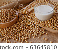 soy milk and soybean on the sack background 63645810