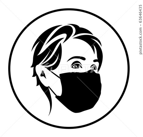 Covid-19 Coronavirus creative symbol design: human face in medical mask on white background. Isolated black and white vector 63646435