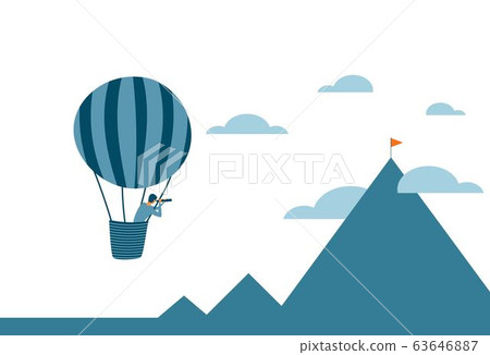 Career or business vision concept with a man flying in a hot air ballon and searching for new goals 63646887