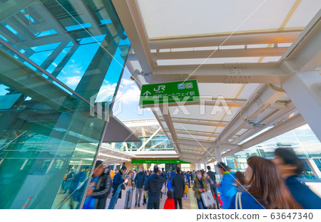 Tokyo cityscape in Japan: view of Takanawa Gateway Station, a new station on the JR Yamanote Line that opened on March 14 = March 15 63647340