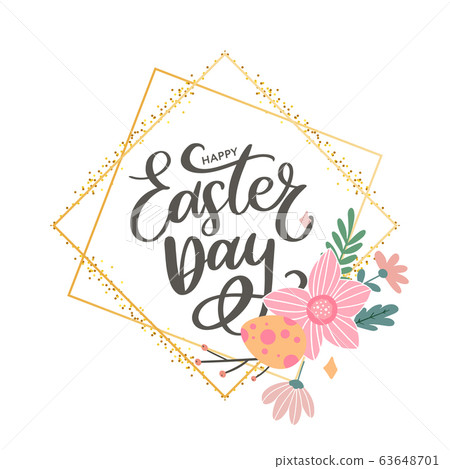 Colorful Happy Easter greeting card with flowers 63648701