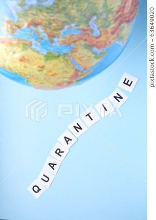 The word quarantine written on a blue background The word quarantine written on a blue background 63649020