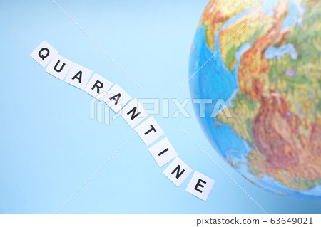 The word quarantine written on a blue background The word quarantine written on a blue background 63649021