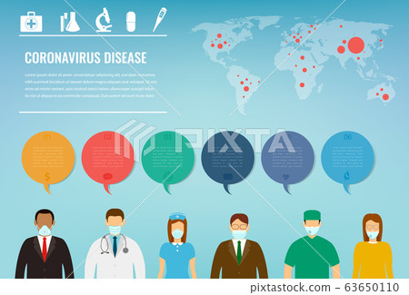 People in protective medical masks. Protection mask against virus, infectious diseases and flu. Coronavirus quarantine concept. Vector 63650110