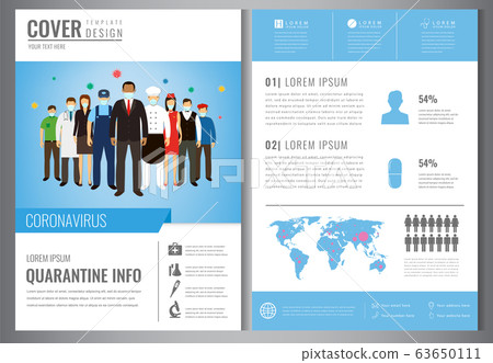 People in protective medical masks. Protection mask against virus, infectious diseases and flu. Coronavirus brochure template. Vector 63650111