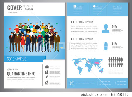 People in protective medical masks. Protection mask against virus, infectious diseases and flu. Coronavirus brochure template. Vector 63650112