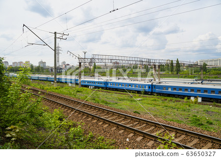 Railway trains in springtime, Kiev, Ukraine Railway trains in springtime, Kiev, Ukraine 63650327