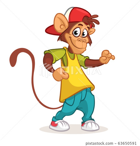 Cartoon monkey dancing. Vector illustration. Cartoon monkey dancing. Vector illustration. 63650591