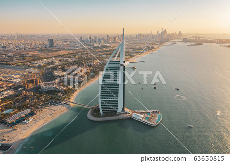 Aerial view of Burj Al Arab Jumeirah Island or 63650815