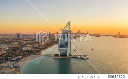 Aerial view of Burj Al Arab Jumeirah Island or 63650823