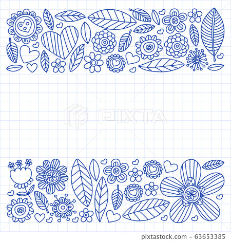 Doodle flowers vector pattern for coloring book and pages Doodle flowers vector pattern for coloring book and pages 63653385