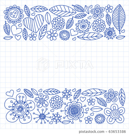 Doodle flowers vector pattern for coloring book and pages Doodle flowers vector pattern for coloring book and pages 63653386