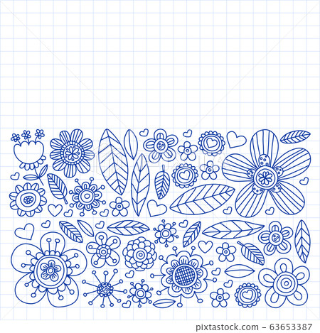 Doodle flowers vector pattern for coloring book and pages Doodle flowers vector pattern for coloring book and pages 63653387