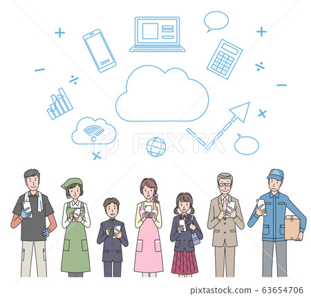 People of various occupations using smartphones 63654706