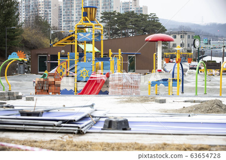 Children's playground being installed in the life sports park Children's playground being installed in the life sports park 63654728