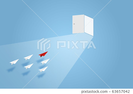 Paper plane go to success goal vector business financial concept start up, leadership, creative idea symbol paper art style with copy space for text. illustration 63657042