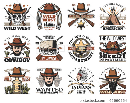 Cowboy and western sheriff skulls. Wild West icons 63660364