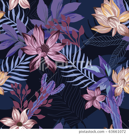 Night illustration flowers plants seamless black 63661072