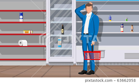 Interior of supermarket with empty shelves. 63662058