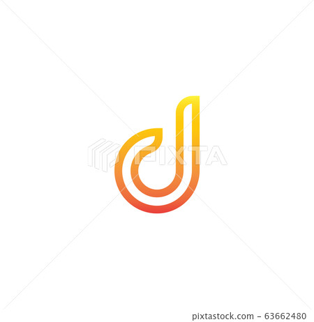 Hook icon, abstract orange letter D. Linear logo template, flat abstract emblem. Concept logotype design for fishing, business and tech. Vector logo. 63662480