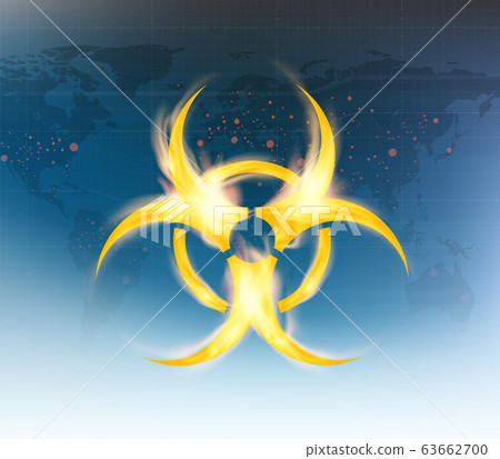 Biohazard sign with outbreaks on a world map 63662700
