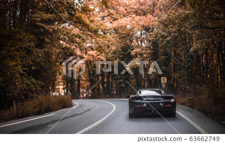 Silver sport cabriolet on the forest road 63662749