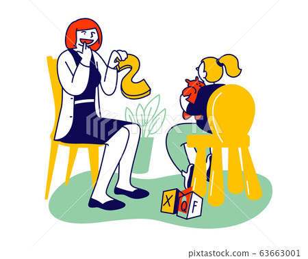 Doctor Logopedist Practicing with Little Girl Having Speech Pronunciation Problems Educating Baby to Pronounce Doctor Logopedist Practicing with Little Girl Having Speech Pronunciation Problems Educating Baby to Pronounce 63663001