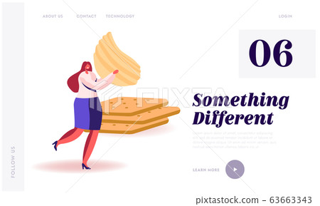 Snack, Fast Food with High Level of Carb and Calories Unhealthy Nutrition Website Landing Page. Woman Carry Chips Snack, Fast Food with High Level of Carb and Calories Unhealthy Nutrition Website Landing Page. Woman Carry Chips 63663343